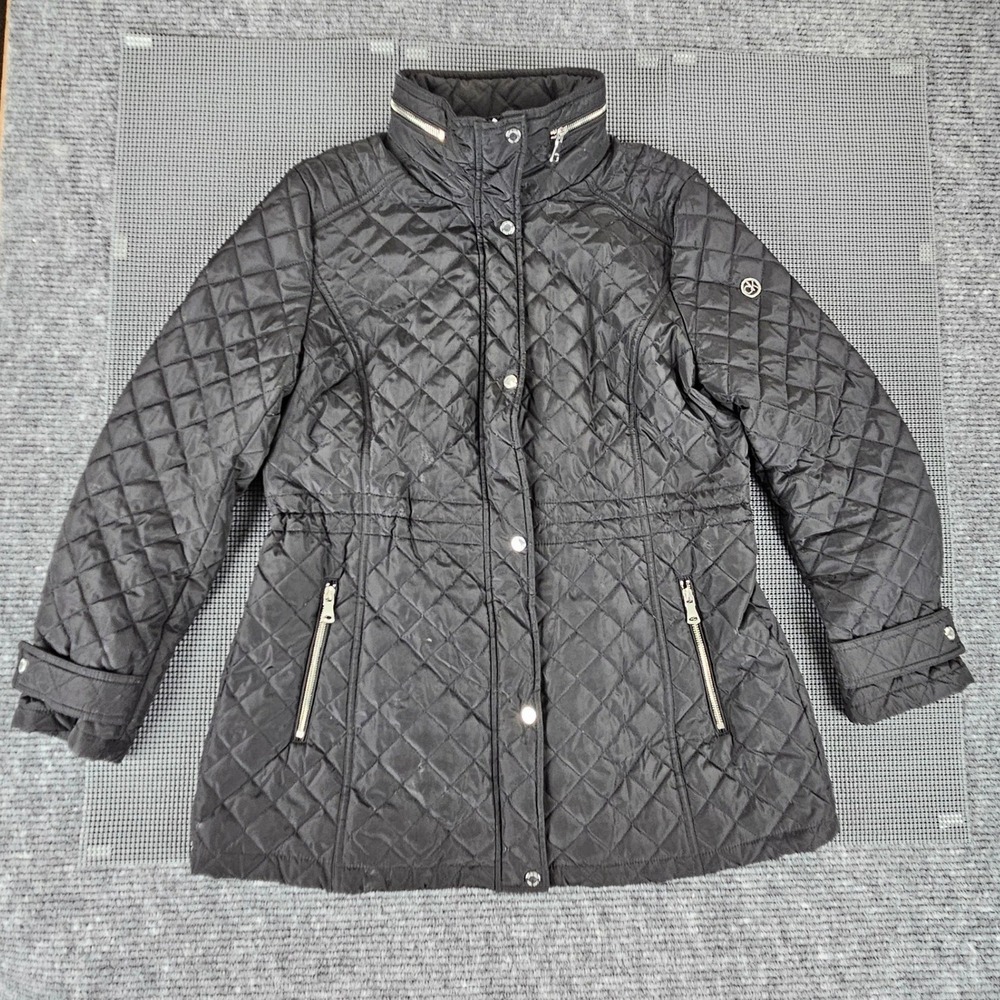 Calvin Klein Quilted Jacket Womens XL Black Diamond Puffer Packable Hood RN54163